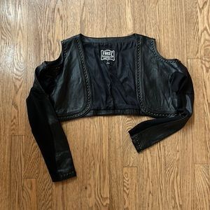 Woman’s open shoulder short jacket. First Genuine leather.